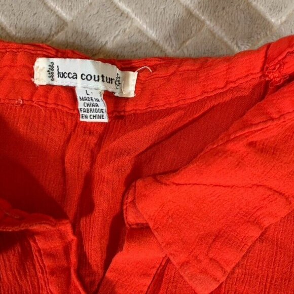 Luca Couture Womens Large Blouse Red Collared Button Up Gauzy Rayon Sleeveless - Picture 4 of 10